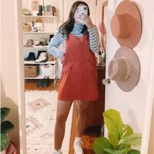 MODCLOTH Sociable Scholar Corduroy Jumper Skirtall Rust Red Sz 2X {KK6}